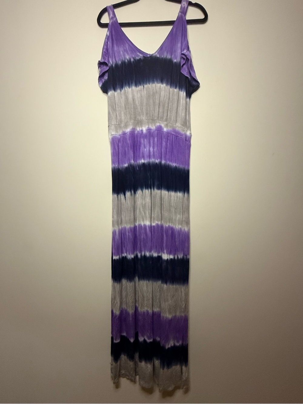 NEIMAN MARCUS Tie Dye Purple Summer Cold Shoulder Maxi Dress